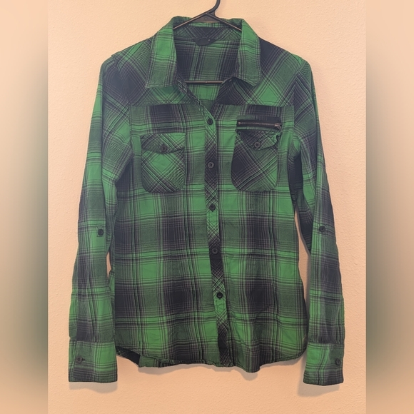 Fox Tops - Fox Green and Black Plaid Button-Down Shirt